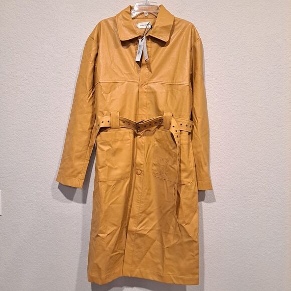 Honor The Gift Vegan Leather Belted Trench Coat Jacket Mustard Yellow sz XL NWT - Picture 7 of 15